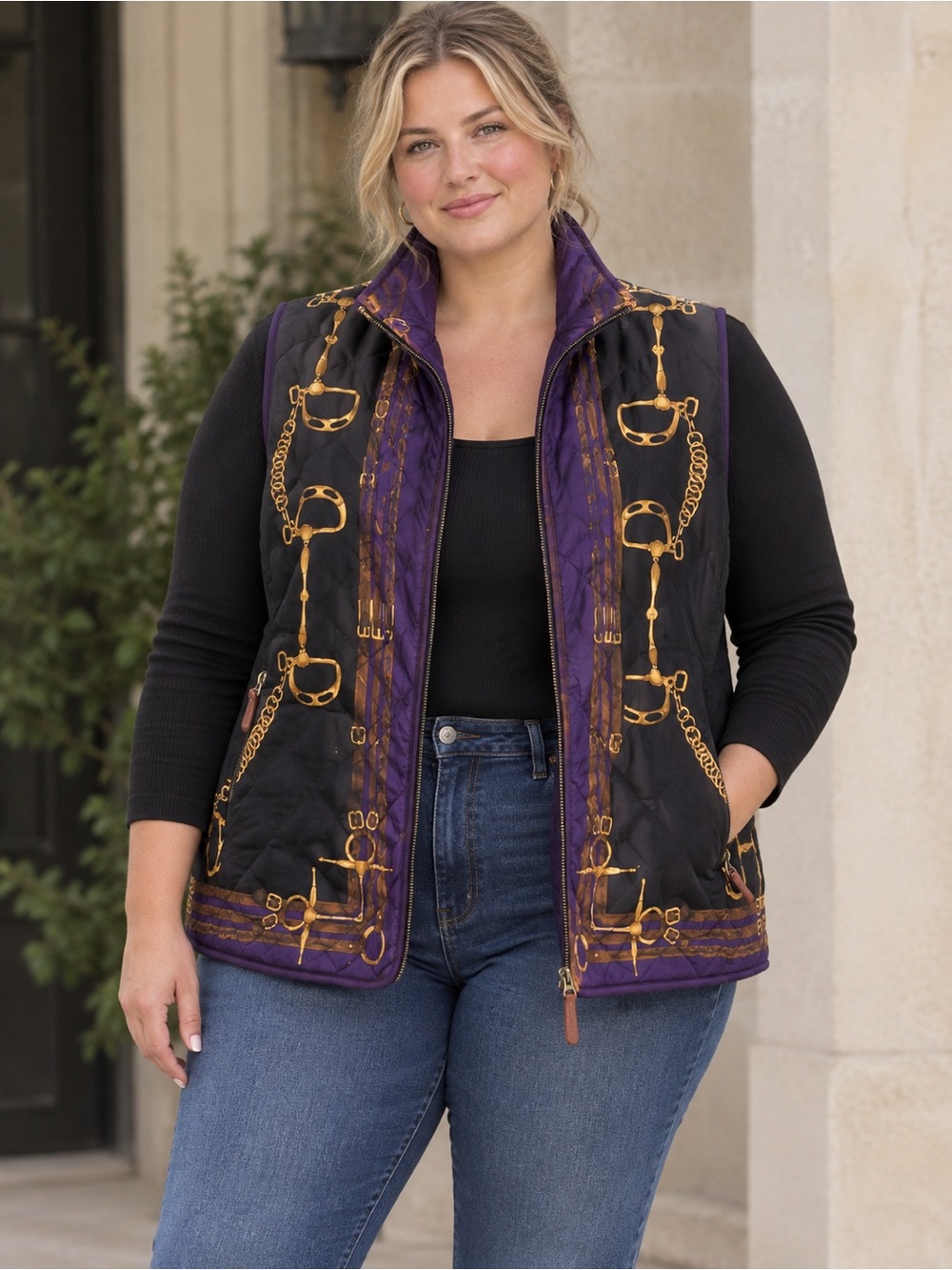 Lauren Ralph Lauren Reversible Equestrian Quilted Vest Plus Size 1X Purple
